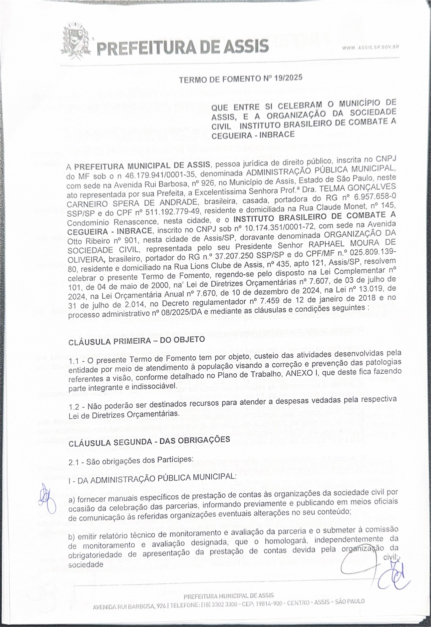 Termo de Fomento nº 19/2025 e anexos — página 1