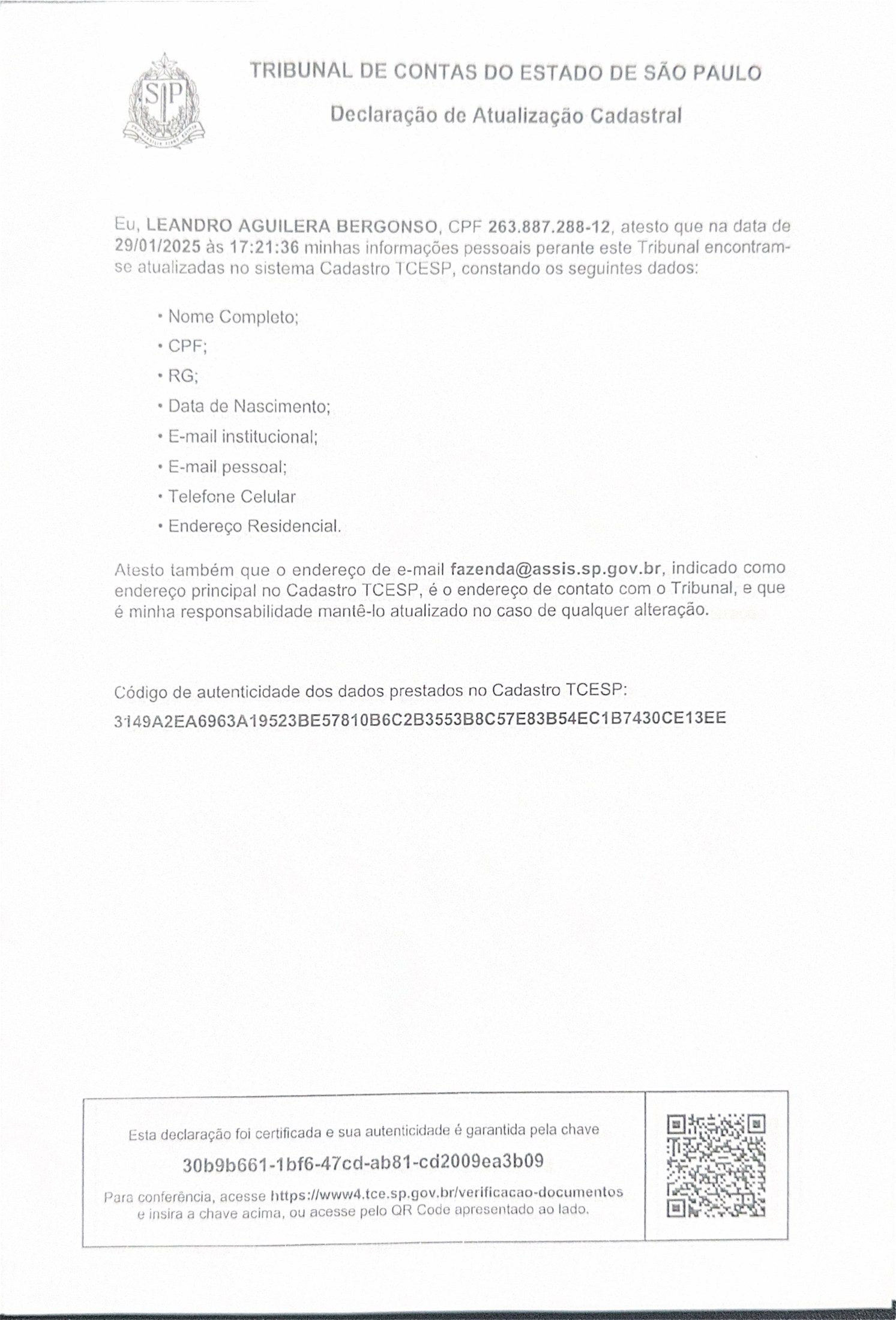 Declaração de atualização cadastral — página 2